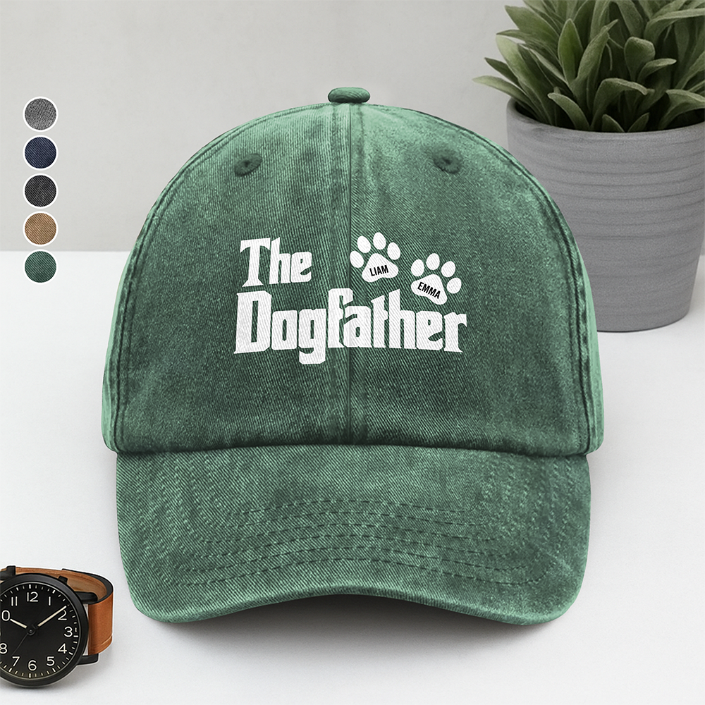 Custom Name The Dogfather Washed Denim Baseball Cap Father's Day Gift TH10 169587