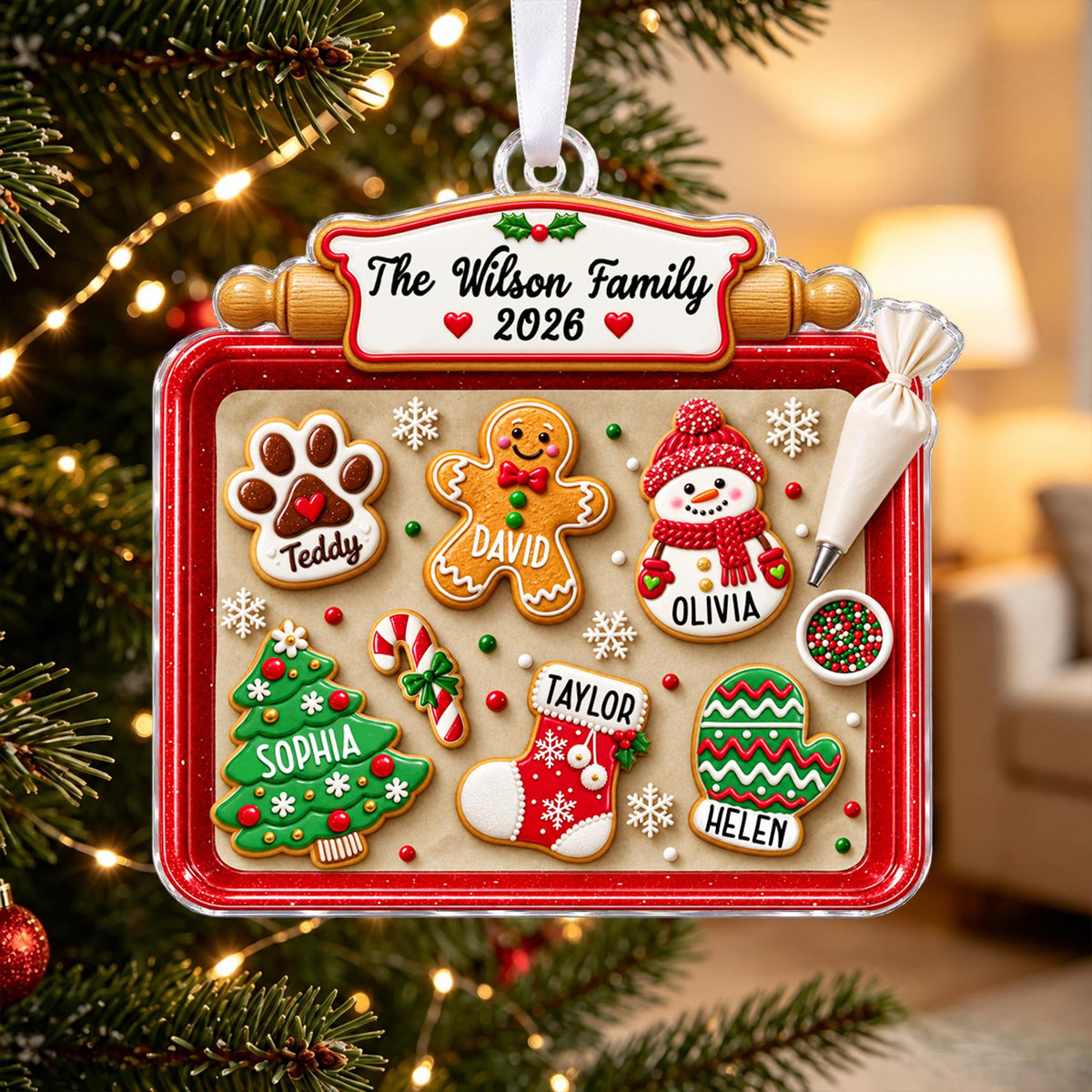 Custom Family Of Five, Six, Seven Gingerbread Christmas Cookie Tray Acrylic Ornament LM32 670629