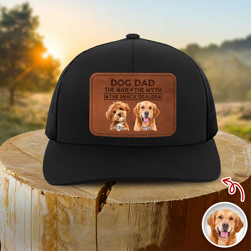 Custom Photo Dog Dad The Man The Myth The Snack Dealer Leather Patch Hat HO82 902428