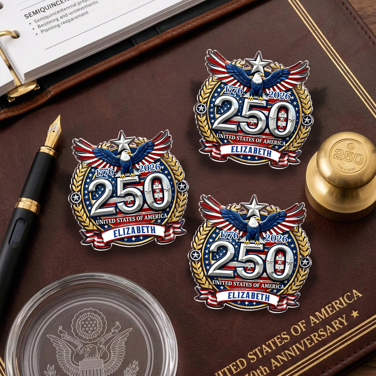 Personzalized Name USA 250th Anniversary Patriotic Eagles Acrylic Pin LM32 899531