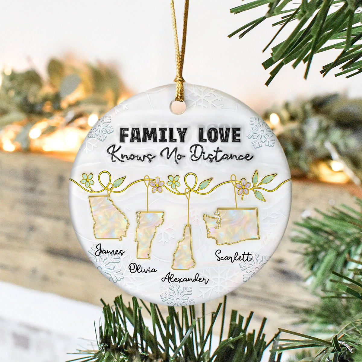 Custom Pearl Family Love Knows No Distance 3D Effect Ceramic Ornament LM32 895529