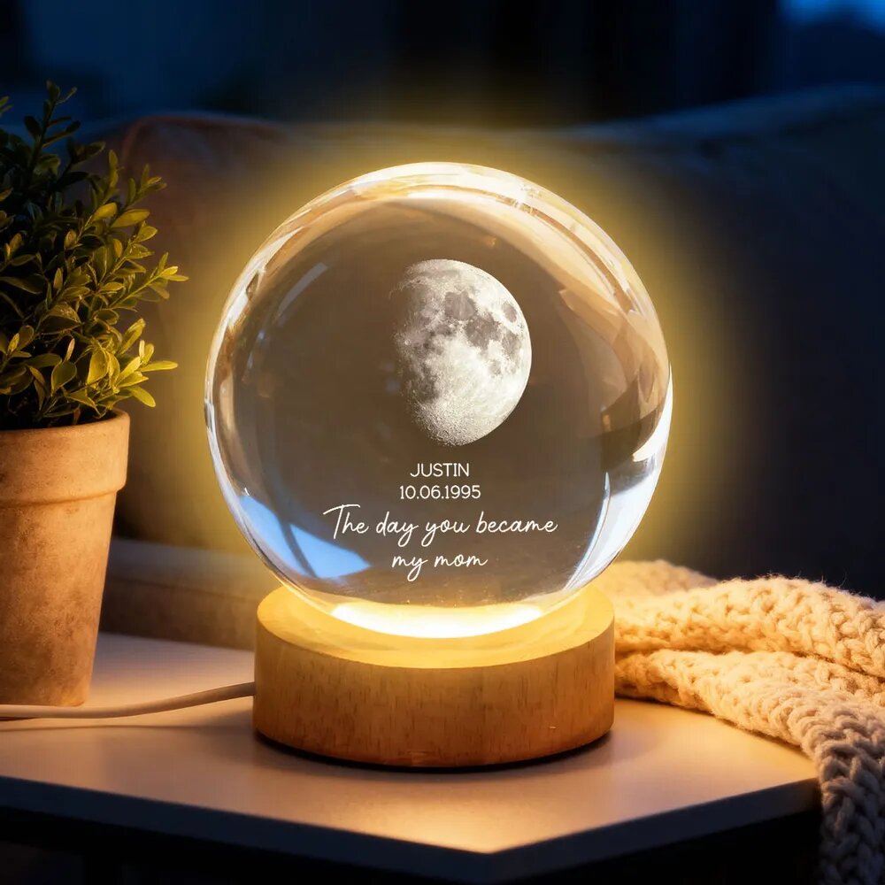 Custom Moon Phase The Day You Becam My Mom My Dad 3D Crystal Ball LED Night Light LM32 897987