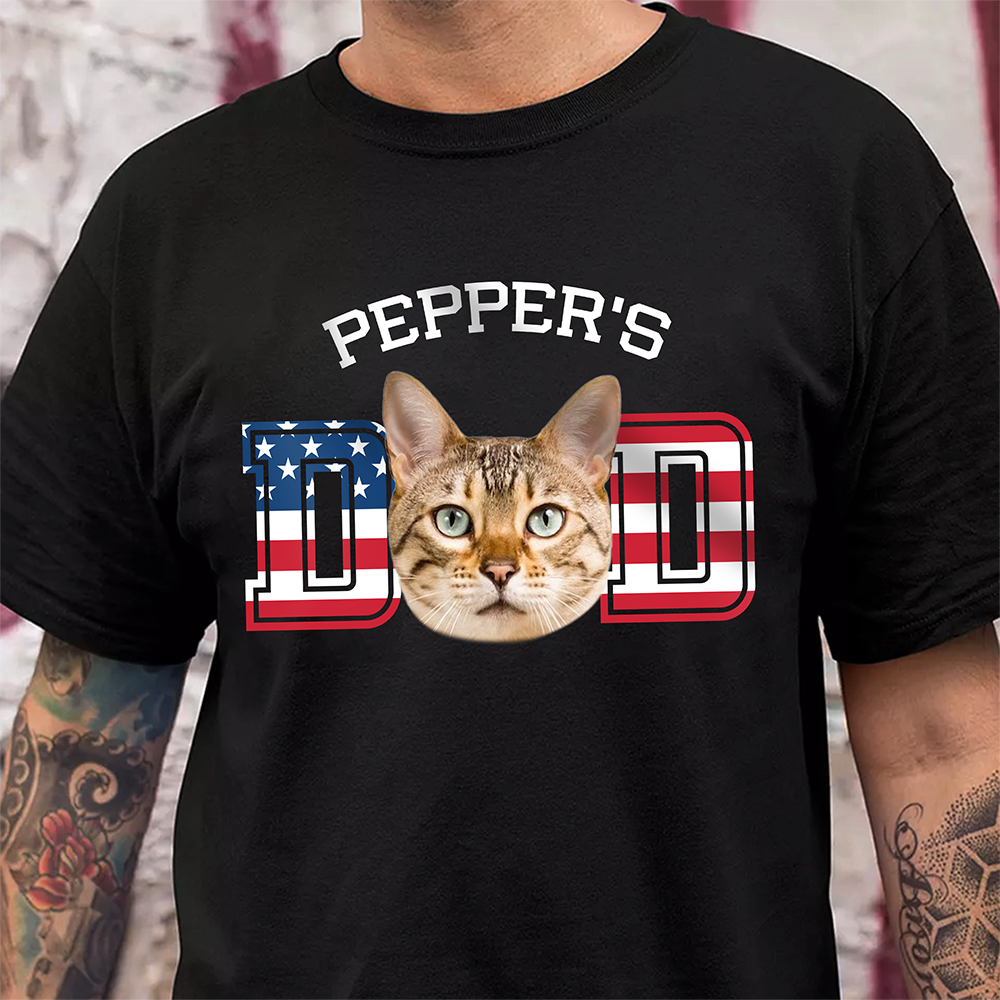 Custom Photo Cat - Cat's Dad US Flag Dark Shirt HA75 892424