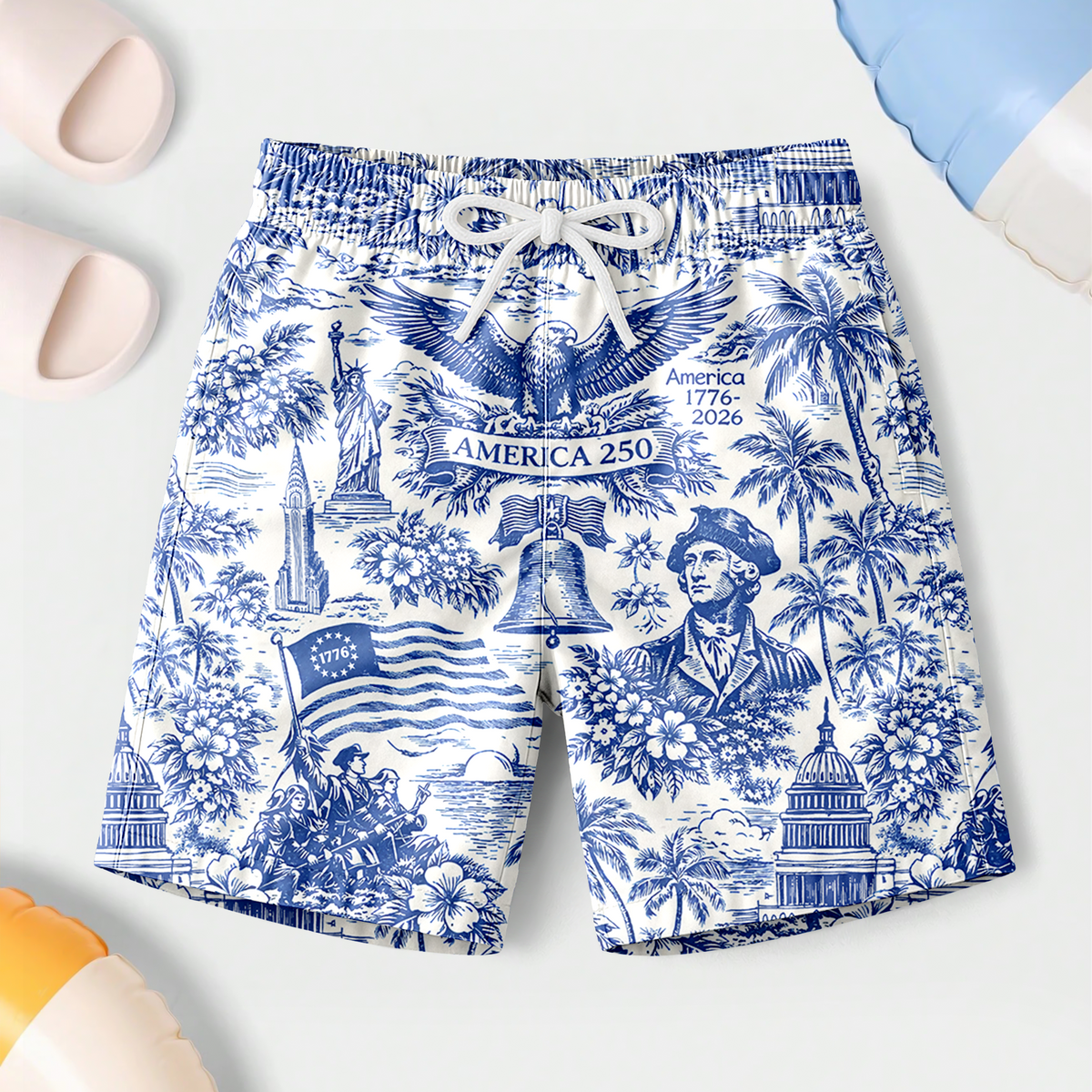 America 250 1776-2026 Toile De Jouy Style Beach Short TH10 169341