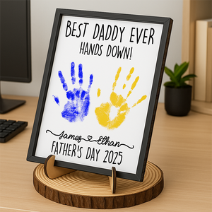 Personalized DIY Handprint Sign - Best Dad Ever Sign Wooden Plaque With Stand TH10 892983