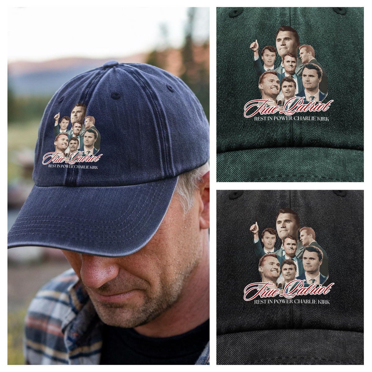 True Patriot Rest In Power Charlie Kirk Washed Denim Baseball Cap HO82 65814