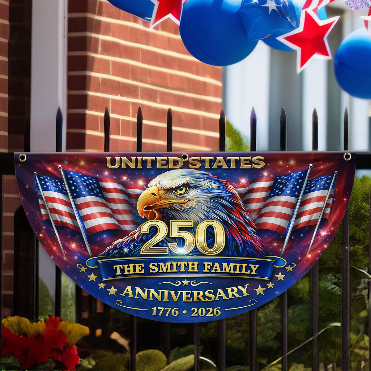 Personalized U.S 250th Anniversary with Family Name Non-Pleated Fan Flag CH07 911098