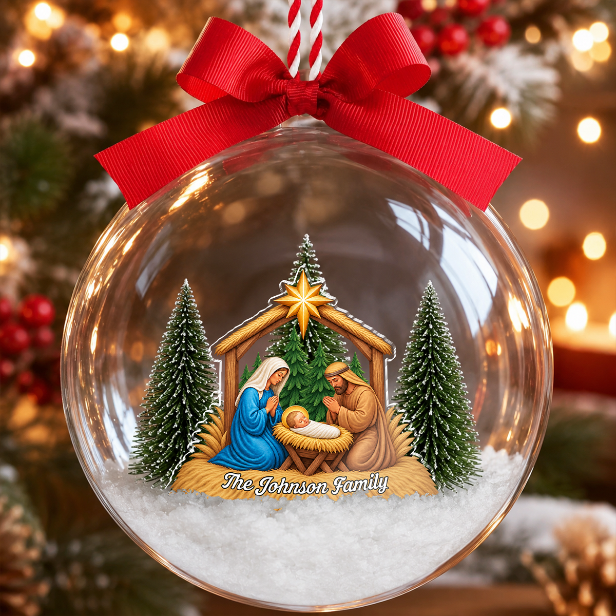 Personalized Custom Family Name Christmas 3D Acrylic Ball Ornament TH10 171225