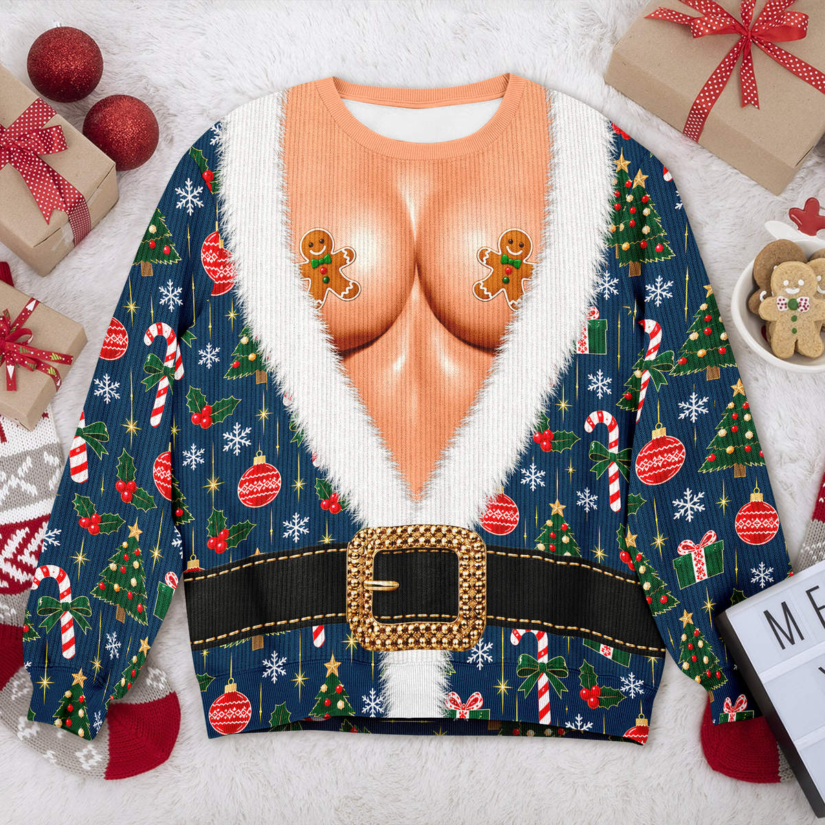Personalized Funny Hairy Santa Ugly Sweater Christmas Gift For Women LM32 670091