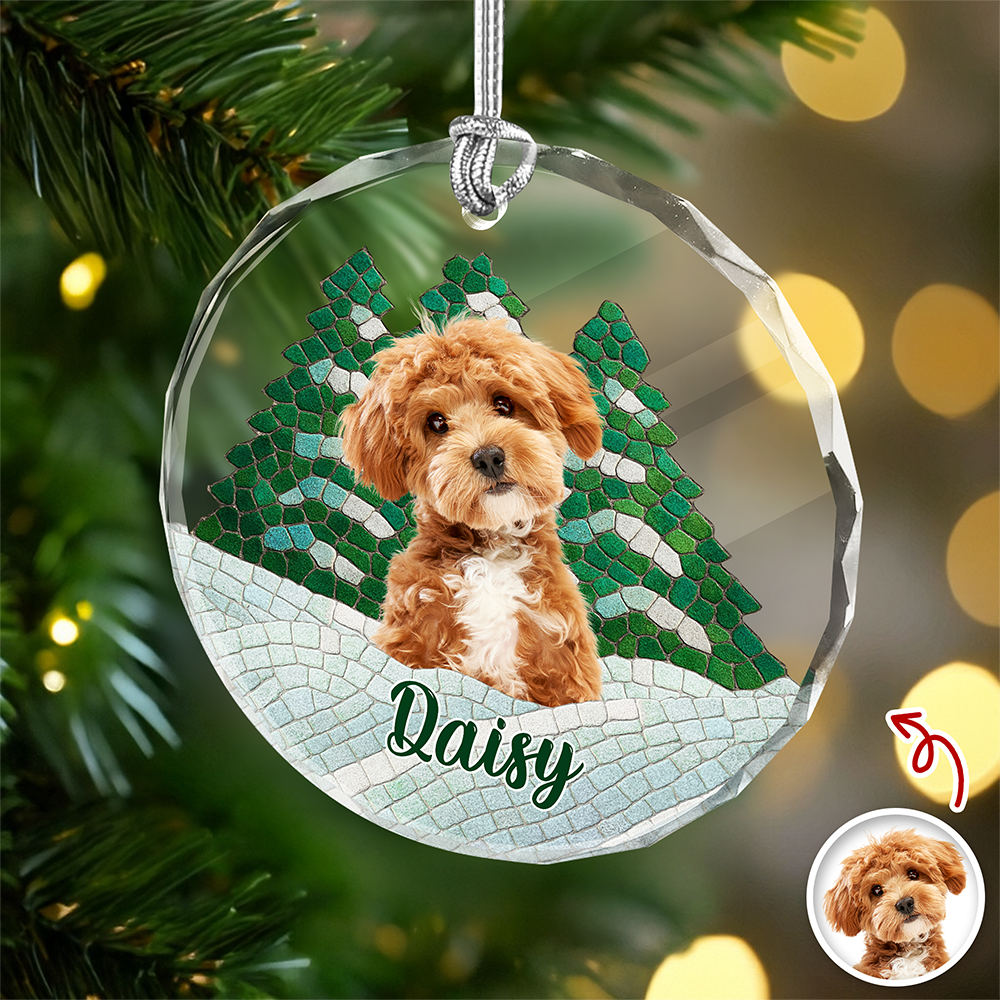 Custom Photo Dog Mosaic Style Glass Ornament Christmas Gift LM32 895047