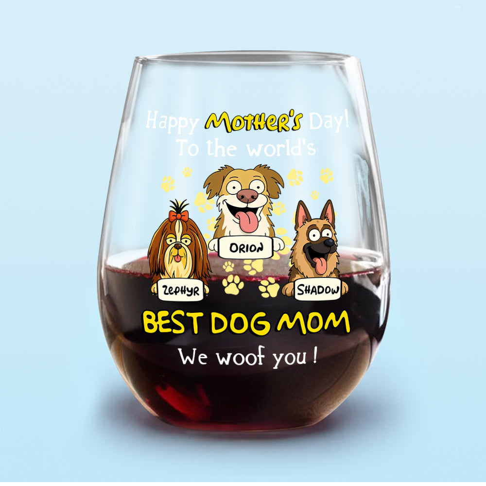 Woof Best Dog Mom Personalized Wine Glass Mother's Day Gifts HA75 892154