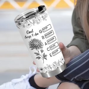 God Says I Am Name Letter In Bible Toile De Jouy Style - Personalized Fat Tumbler CH07 896824