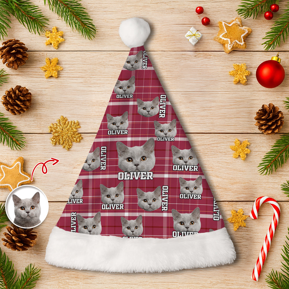 Custom Photo Name Dog Cat Flannel Christmas Santa Hat LM32 895345