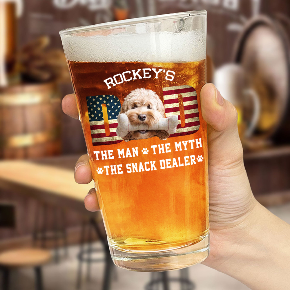 Custom Photo Dog Dad The Man The Myth American Flag Dad Beer Glass HA75 892402