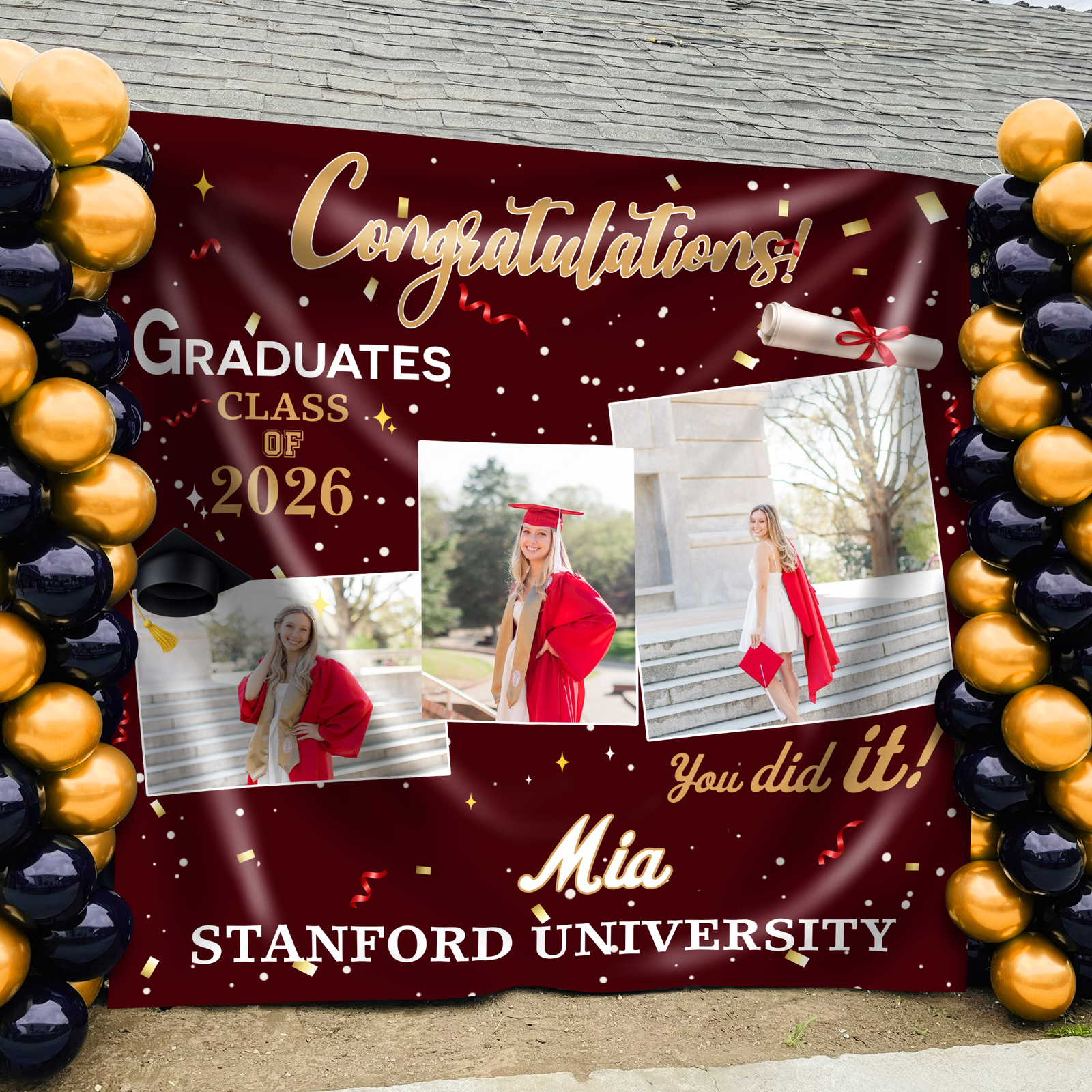 Personalized Congratulations Graduation Backdrop with Photo Class of 2026 Party Decor CH07 910192