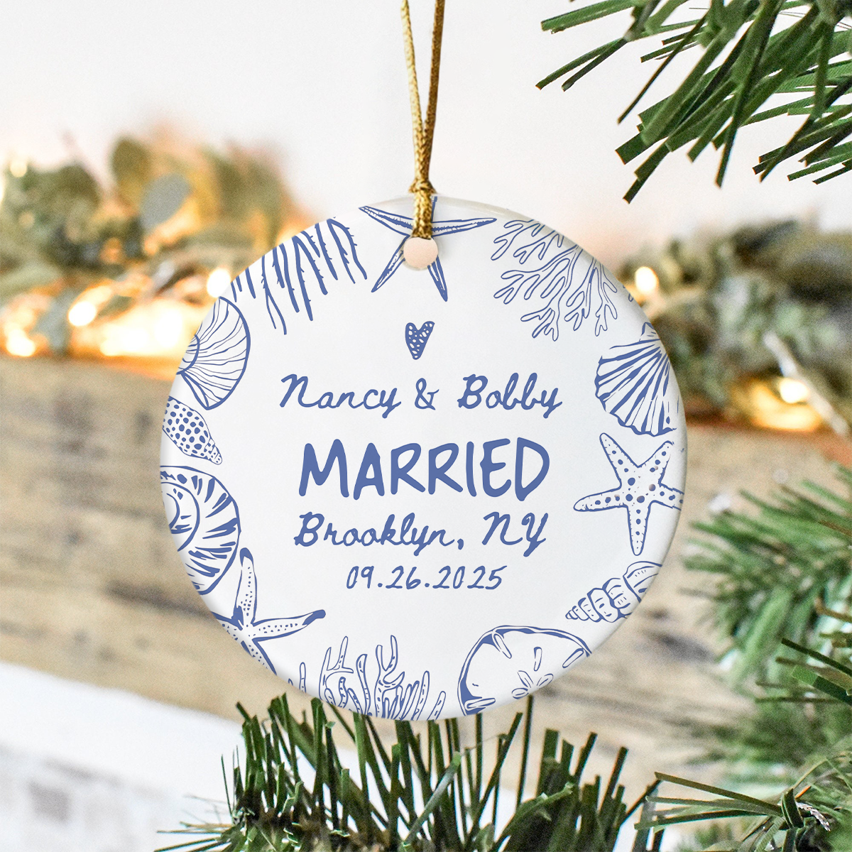 Personalized Beach Engaged Ceramic Ornament Gift For Newly Engaged LM32 895517