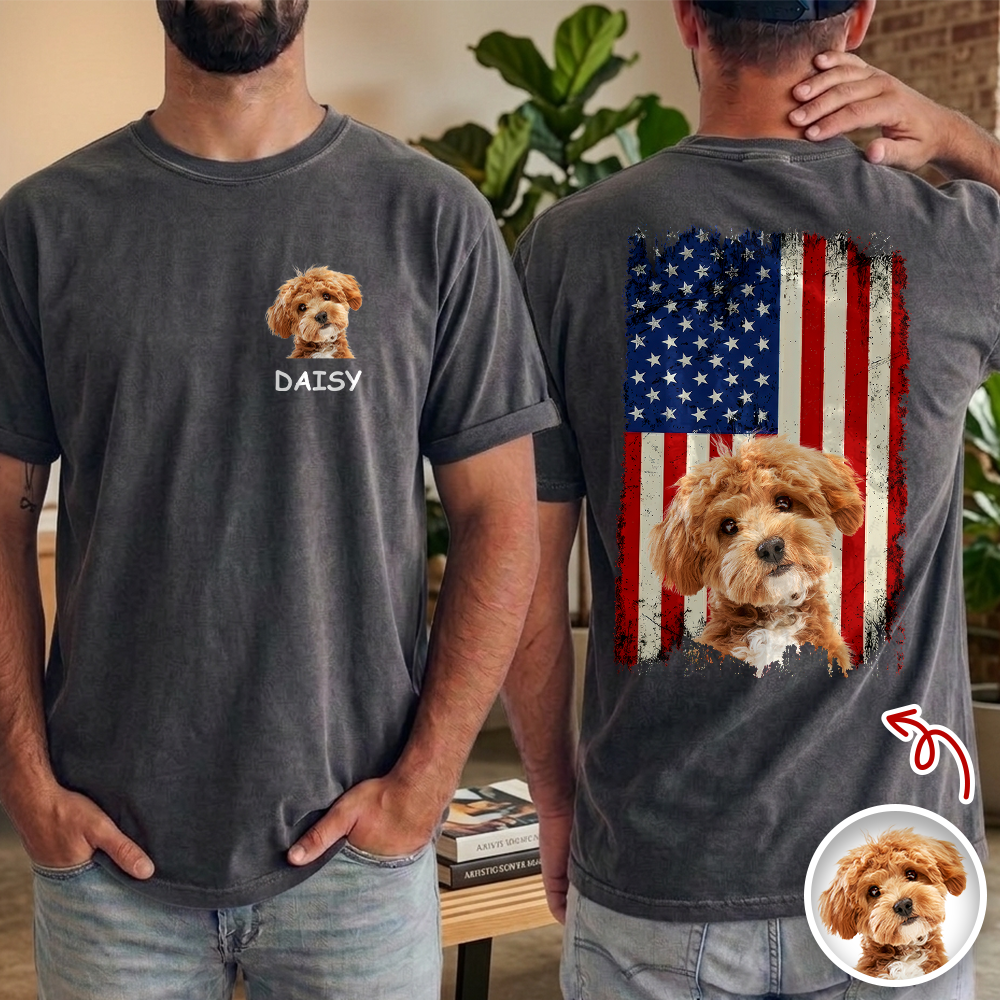 Custom Photo America Flag Dog Back & Front Comfort Shirt Gift For Dog Lover TH10 169367