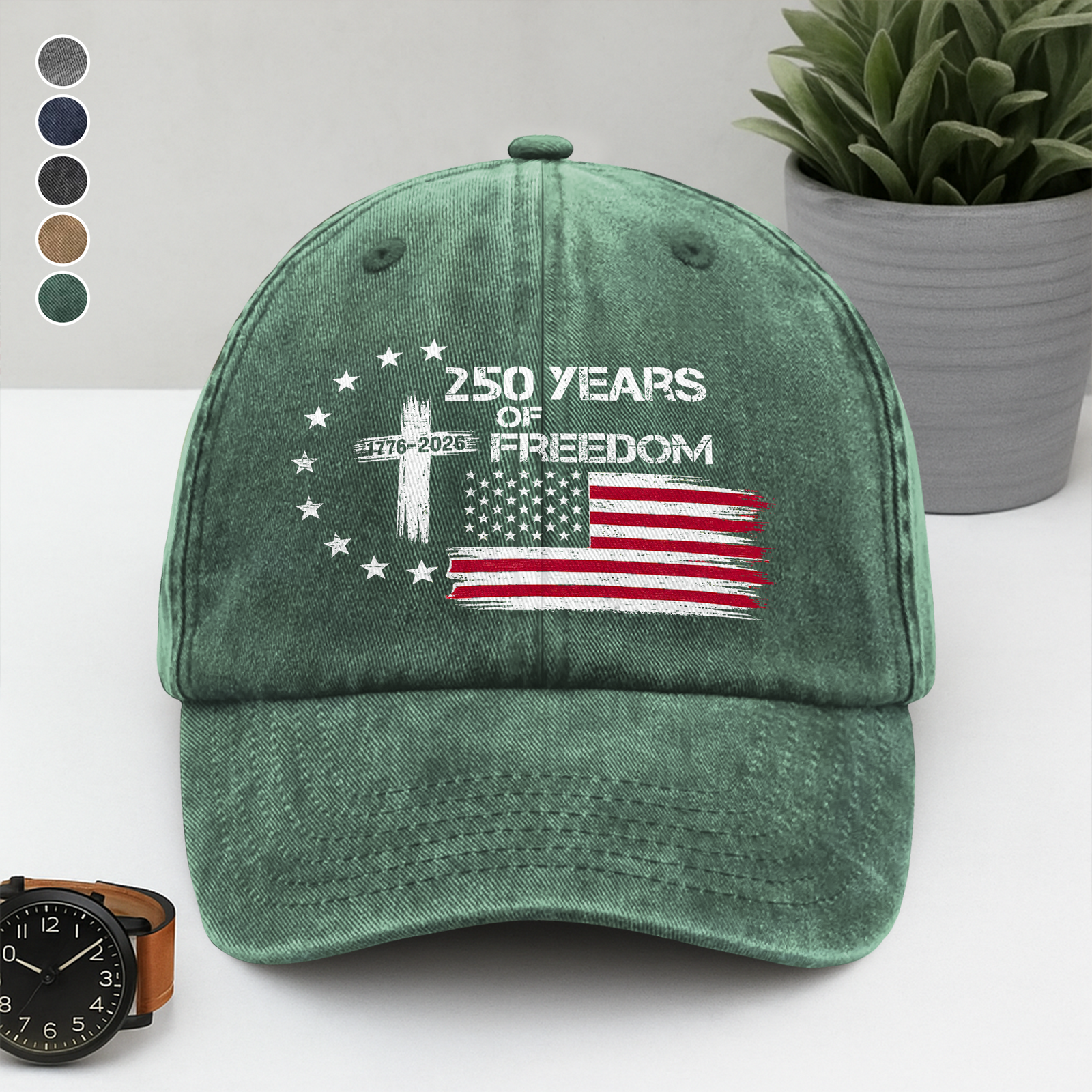 250 Years Of Freedom America 1776 - 2026 Vintage Washed Denim Baseball Cap CH07 910722