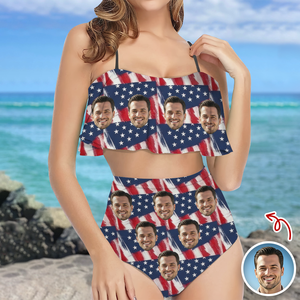 Custom Photo American Flag Independence Day Women's Bikini Swimsuit LM32 899863