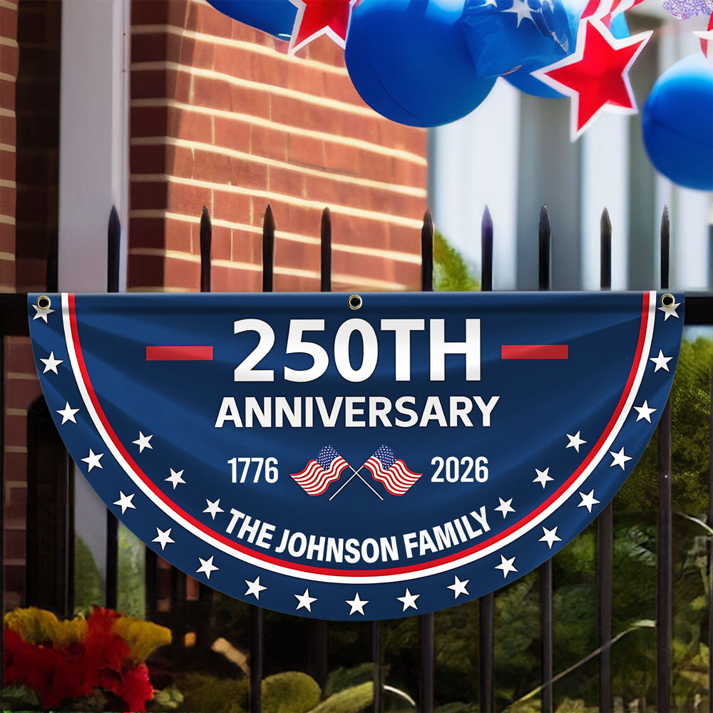 Custom Family Name 250th Anniversary 1776-2026 America Non-Pleated Fan Flag HA75 898792