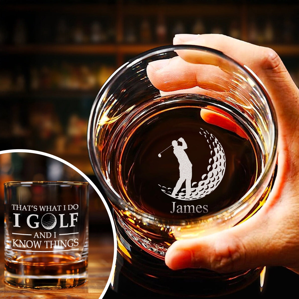 Personalized That's What I Do, I Golf And I Know Things Engraved Whiskey Glass Gift For Husband, Boyfriend, Golf Lovers HO82 900852