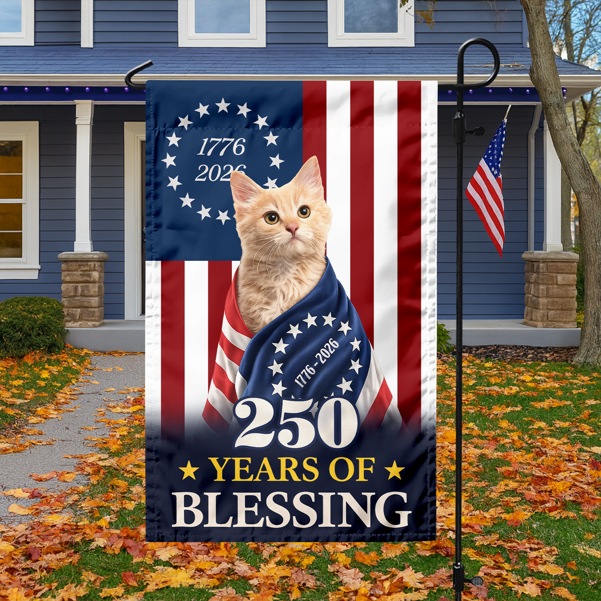 Custom Photo My Dog, Cat 250 Years 1776 2026 Patriotic American Garden Flag HO82 901196