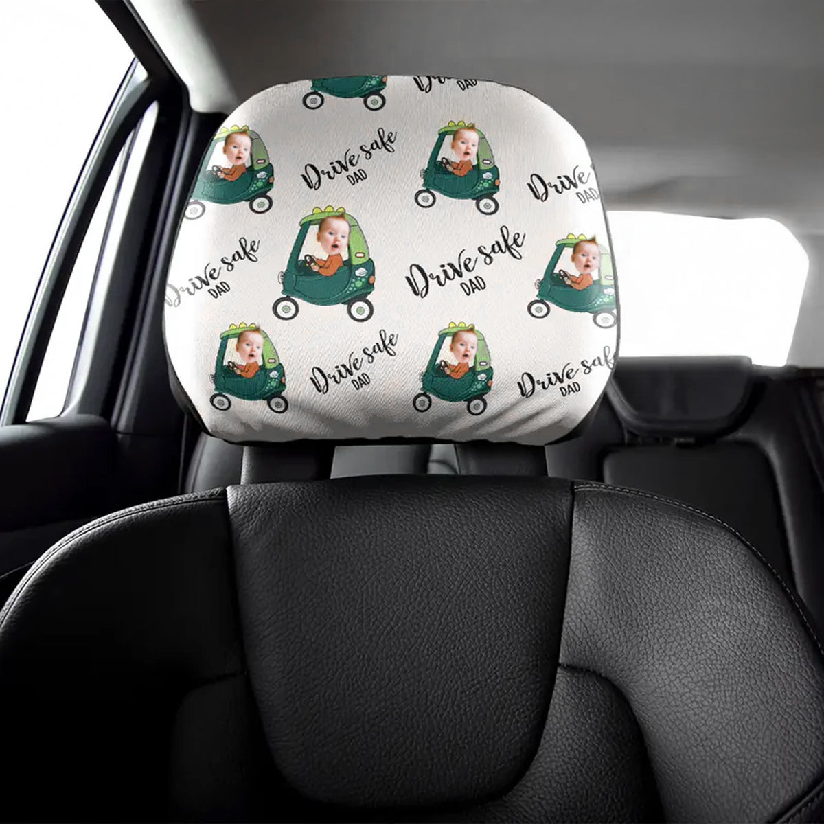Custom Kid Photo Drive Safe Daddy Grandpa Personalized Car Headrest Covers CH07 910086
