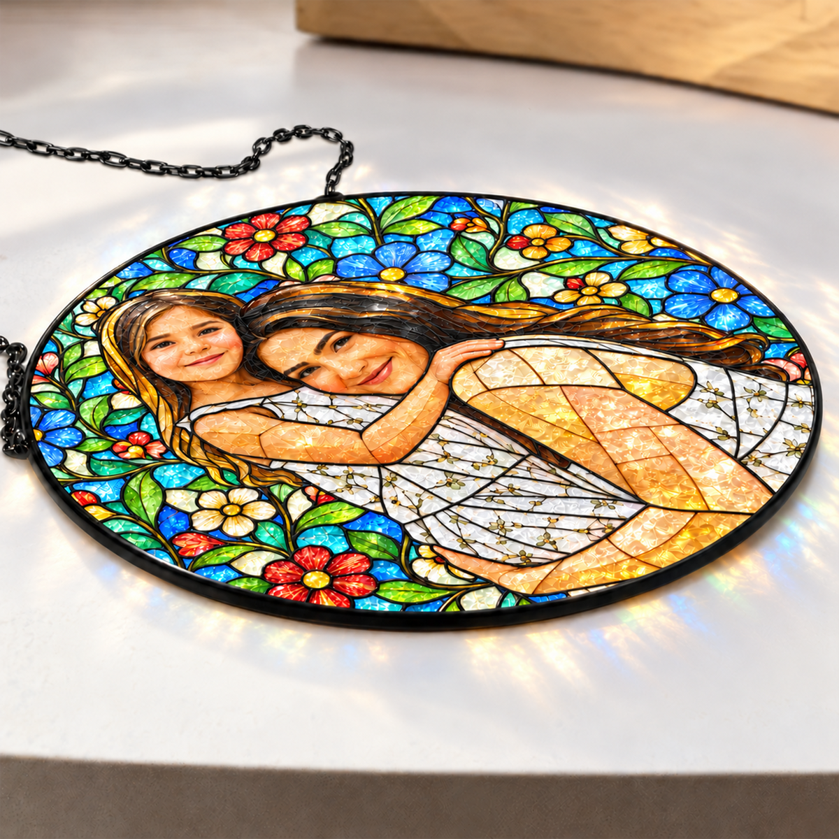 Custom Photo Stained Glass Suncatcher, Personalized Window Hanging Decor For Family LM32 670305