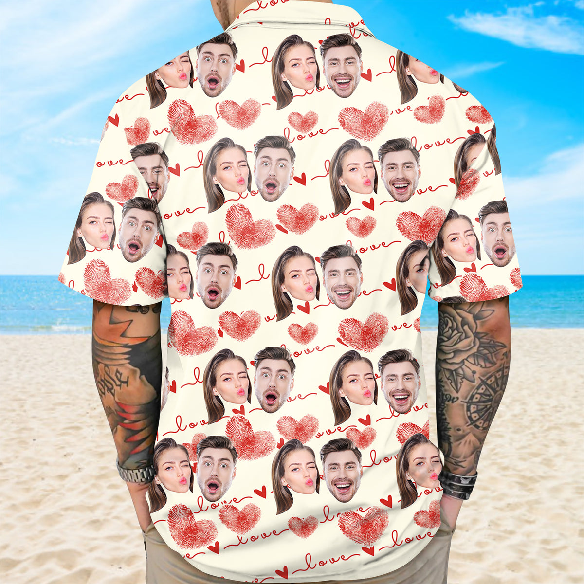 Custom Couple Photo With Heart Pattern Hawaii Shirt HA75 892608