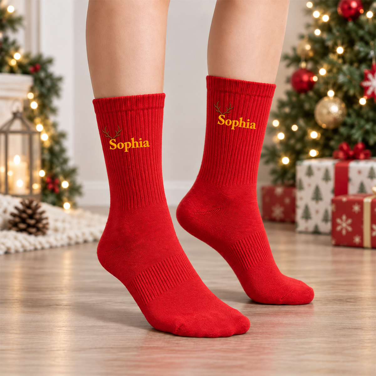 Personalized Name Reindeer Embroidered Christmas Socks HA75 919428