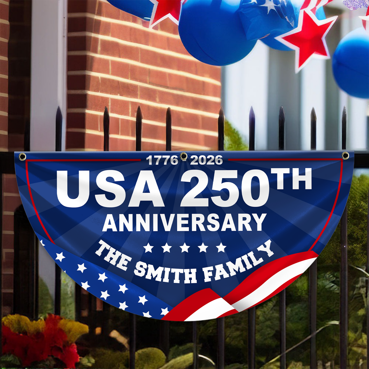 Custom Family Name USA 250th Anniversary 1776-2026 Non-Pleated Fan Flag HA75 920914