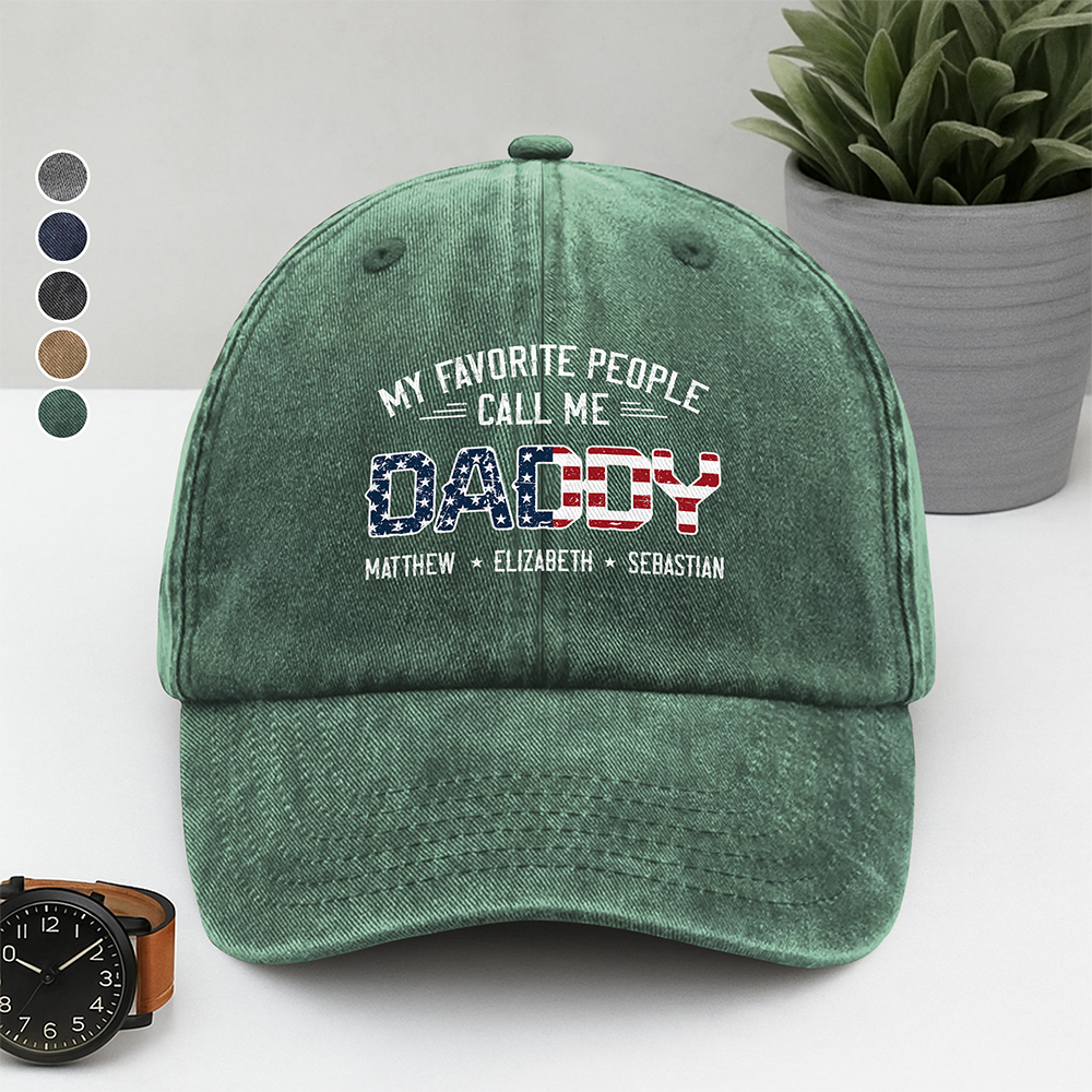 Custom Name My Favorite People Call Me Grandpa Washed Denim Baseball Cap TH10 169443