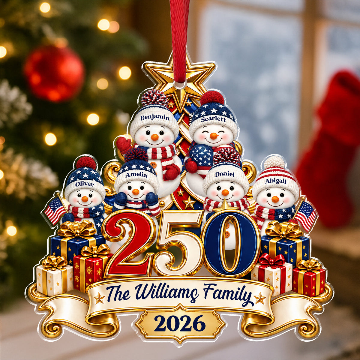 Personalized 250 Years Of Freedom Family Snowman Patriotic Acrylic Ornament Christmas Gift HA75 919382