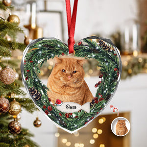 Custom Photo Cat Personalized Heart Shaped Glass Ornament For Christmas HA75 897470