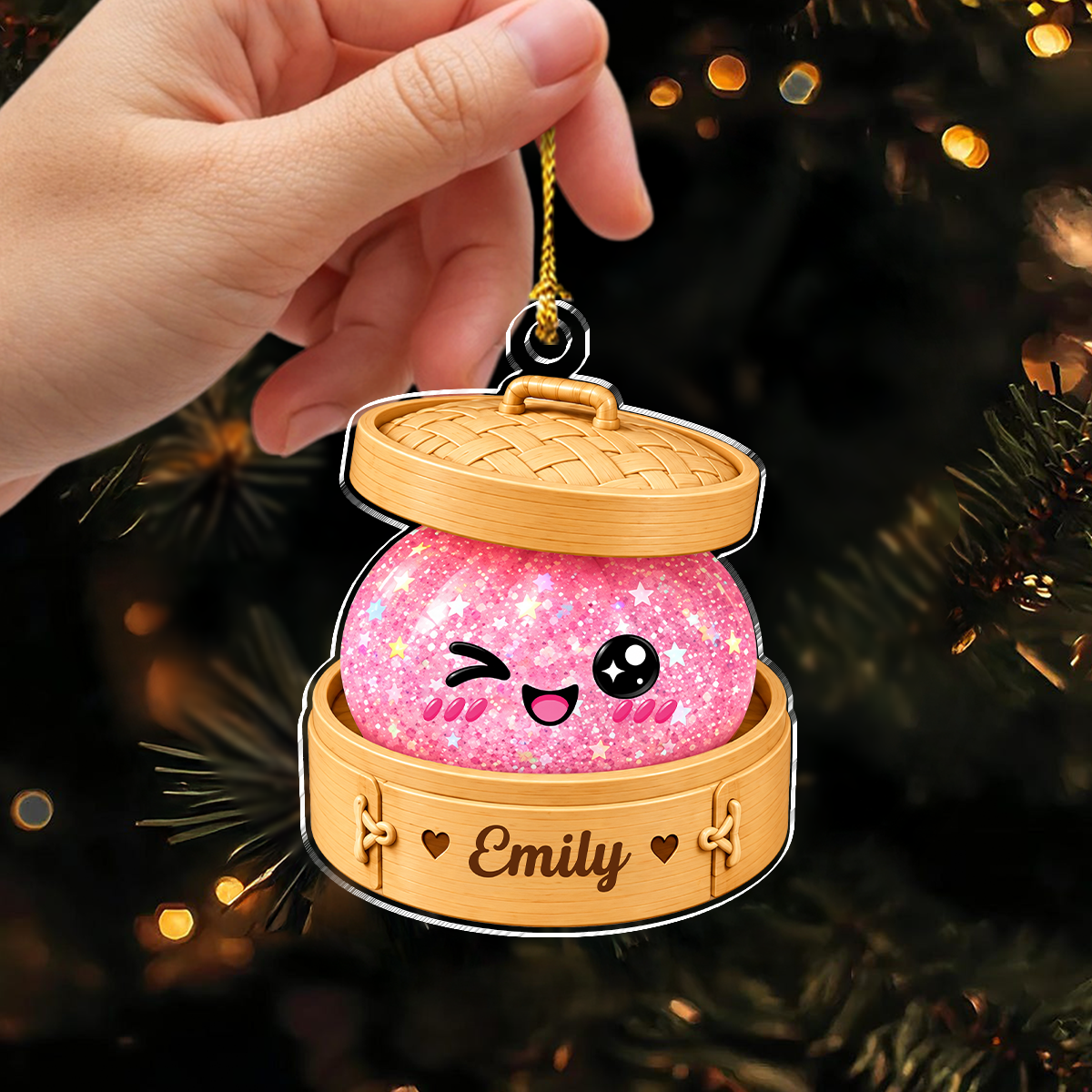 Custom Name Glitter Squishy Dumpling Acrylic Ornament, Personalized Food Lover Keepsake HO82 903646