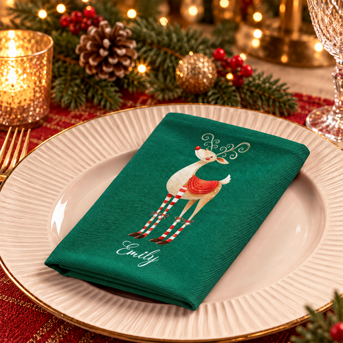Personalized Reindeer Reusable Cotton Napkin Christmas Decor HA75 919386