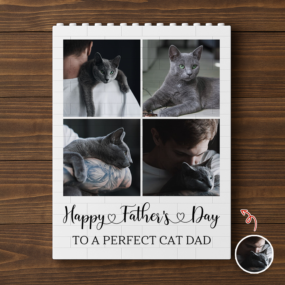 Custom Photo Happy Father’s Day To A Perfect Cat Dad Building Block TH10 170009