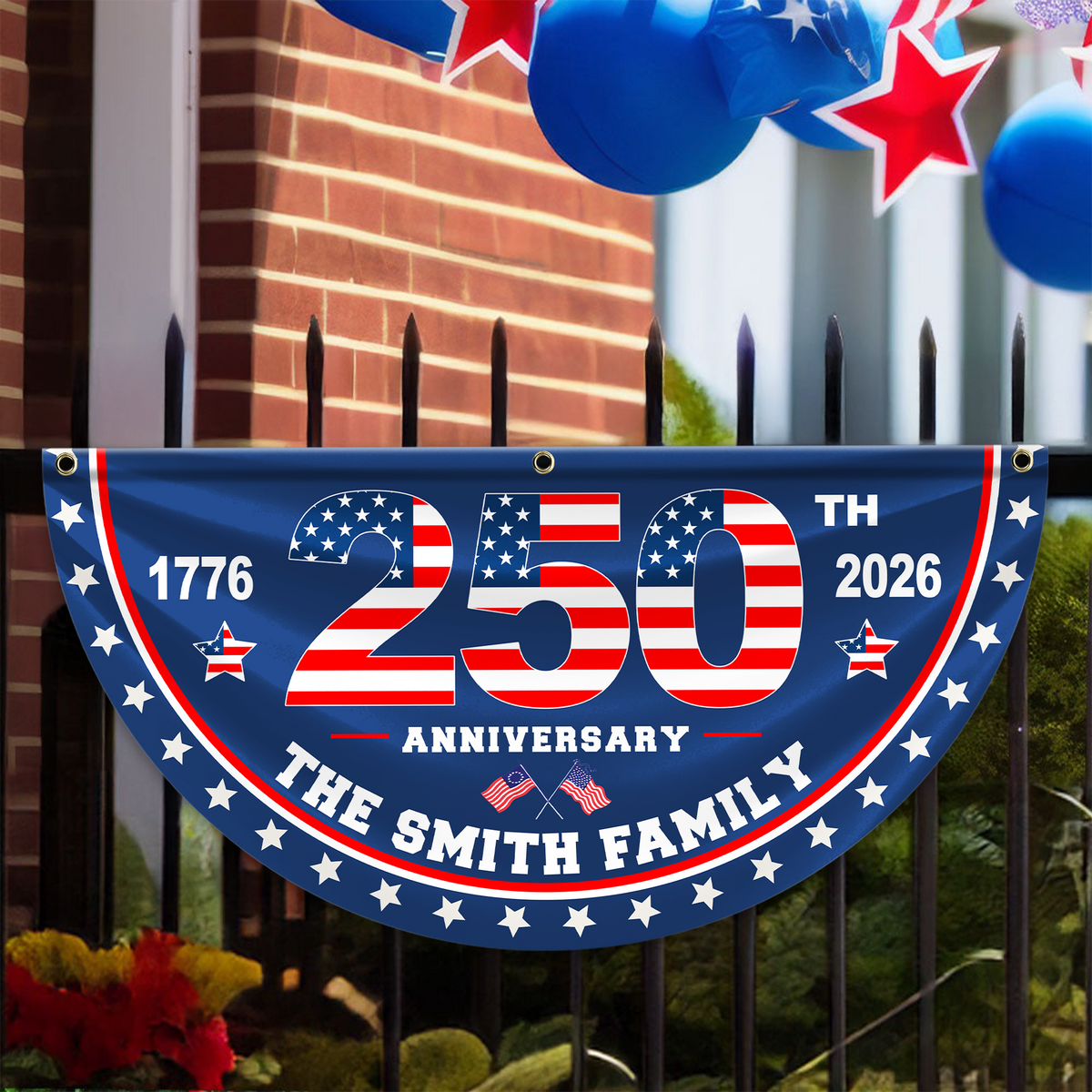 Custom Family Name 250th Anniversary Non-Pleated Fan Flag HA75 920910
