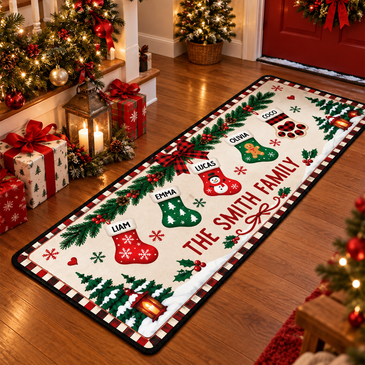 Personalized Custom Family Name Stocking Christmas Runner Rug TH10 171095