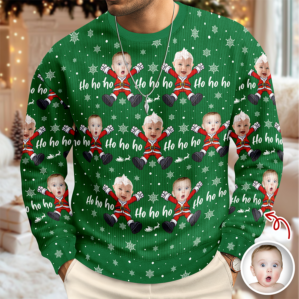 Custom Ho Ho Ho Family Photo Personalized Ugly Sweater Funny Christmas Gift CH07 899674