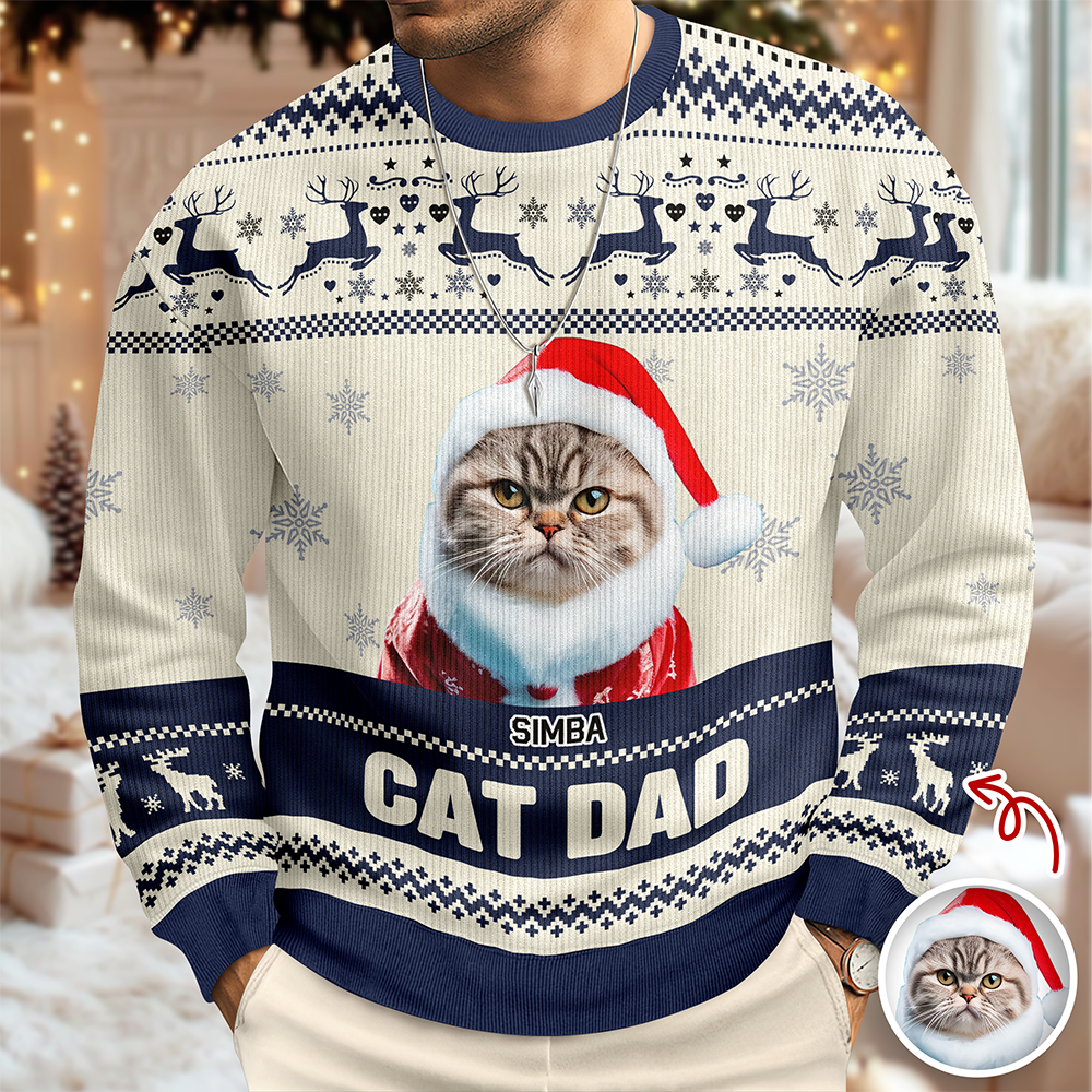 Custom Photo Cat Mom Pawlidays - Personalized Christmas Ugly Sweatshirt CH07 899372