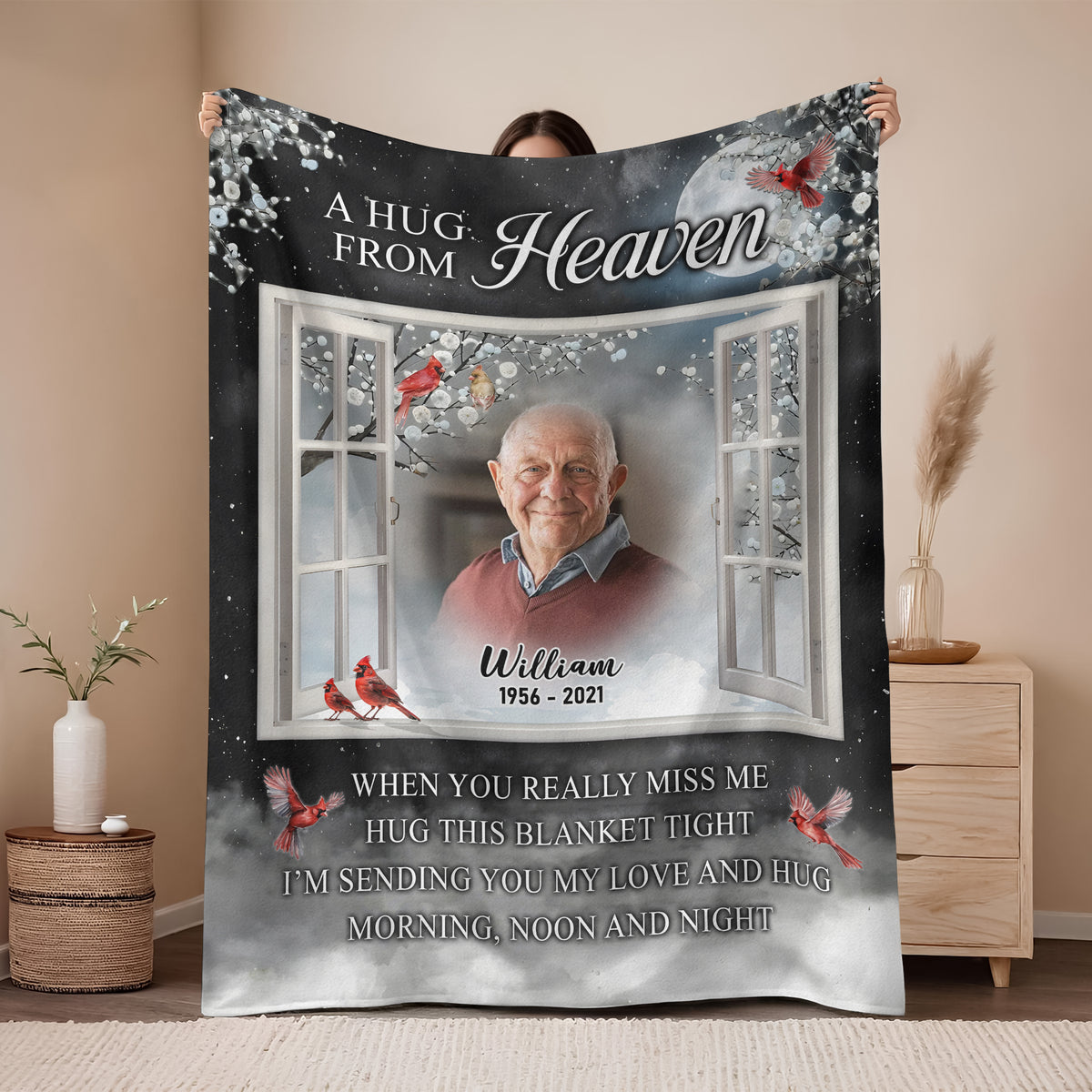 Custom Dad Mom Photo A Hug From Heaven Memorial Blanket CH07 896458