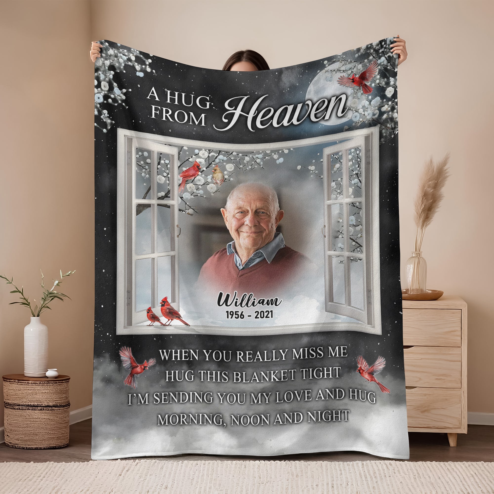 Custom Dad Mom Photo A Hug From Heaven Memorial Blanket CH07 896458