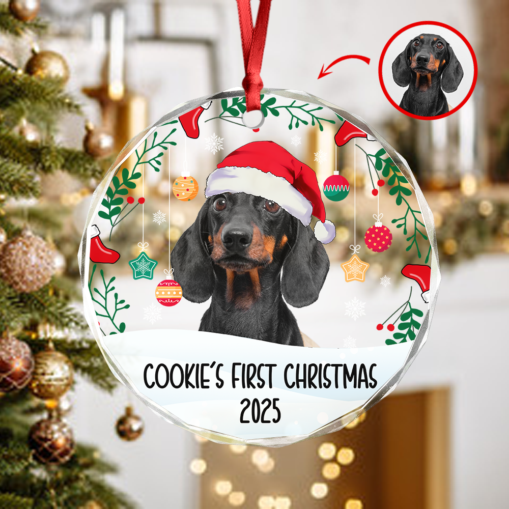 Custom Photo First Christmas Glass Ornament For Dog Lover TH10 894283