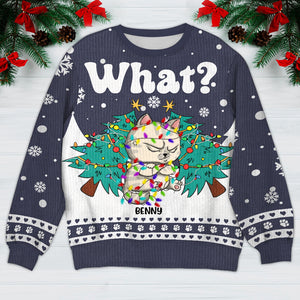 Cat What With Christmas Tree Ugly Sweater For Cat Lovers Personalized Gift HO82 893050