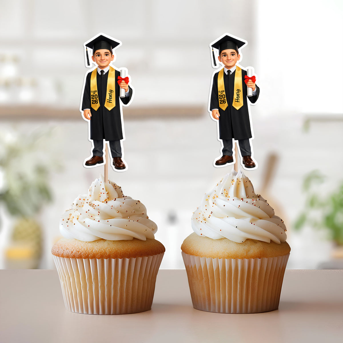 Custom Photo Class Of 2026 3D Cartoon Style Graduation Cupcake Toppers HA75 920074