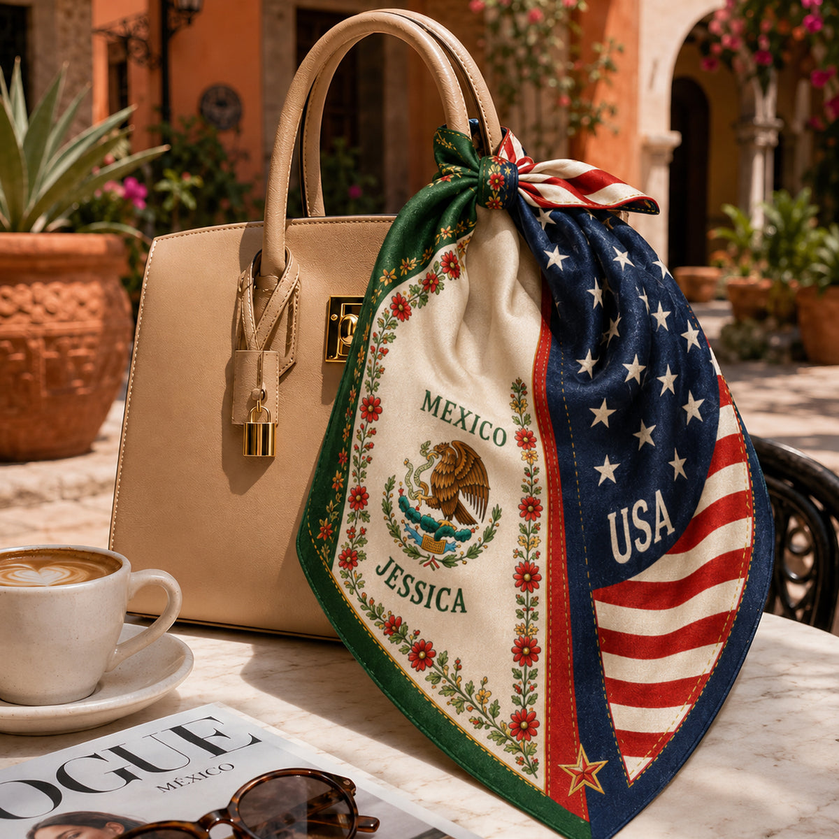 Personalized Mexico USA Square Scarf, Mexican American Heritage Gift K228 903384
