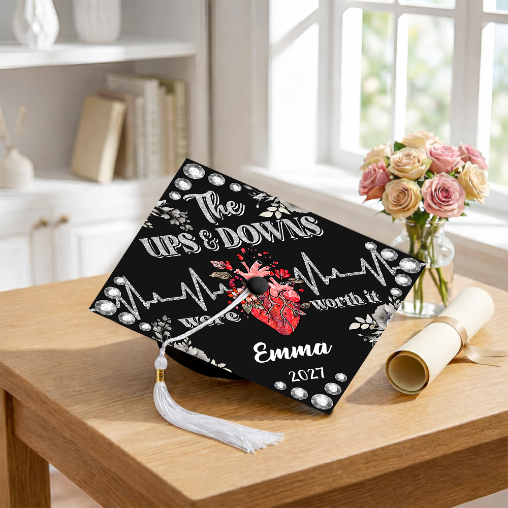 Personalized The Up & Down Were Worth It Nurse Graduation Cap Topper LM32 899275