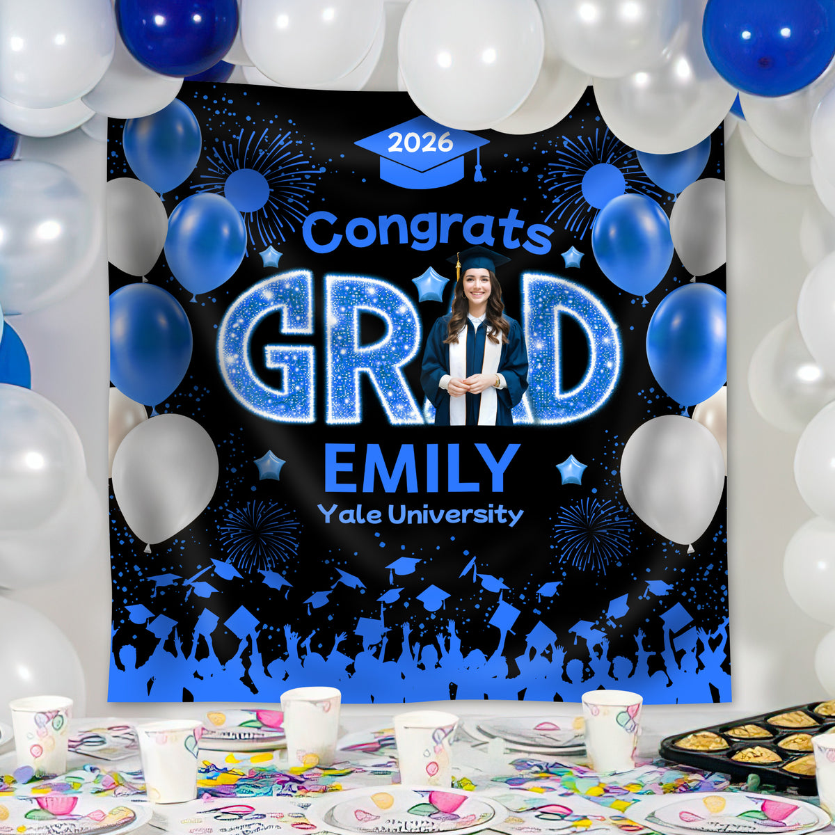 Custom Photo Congrats Graduation Class Of 2026 Balloons Backdrop HO82 902026