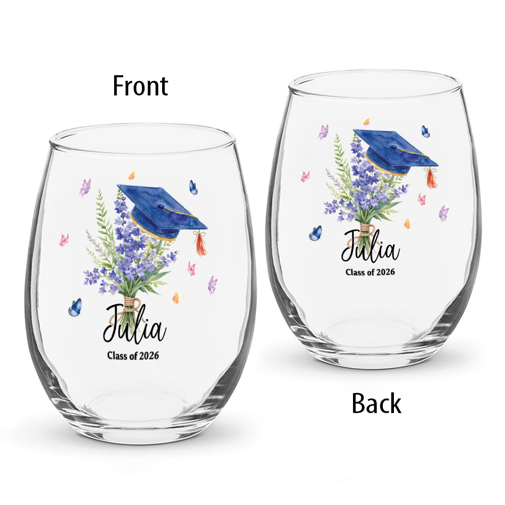 Personalized Graduation With Birth Flower Wine Glass HO82 901830
